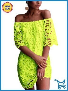 Boho Off the Shoulder Lace Mini Dress Floral Eyelet Summer Party Dress
